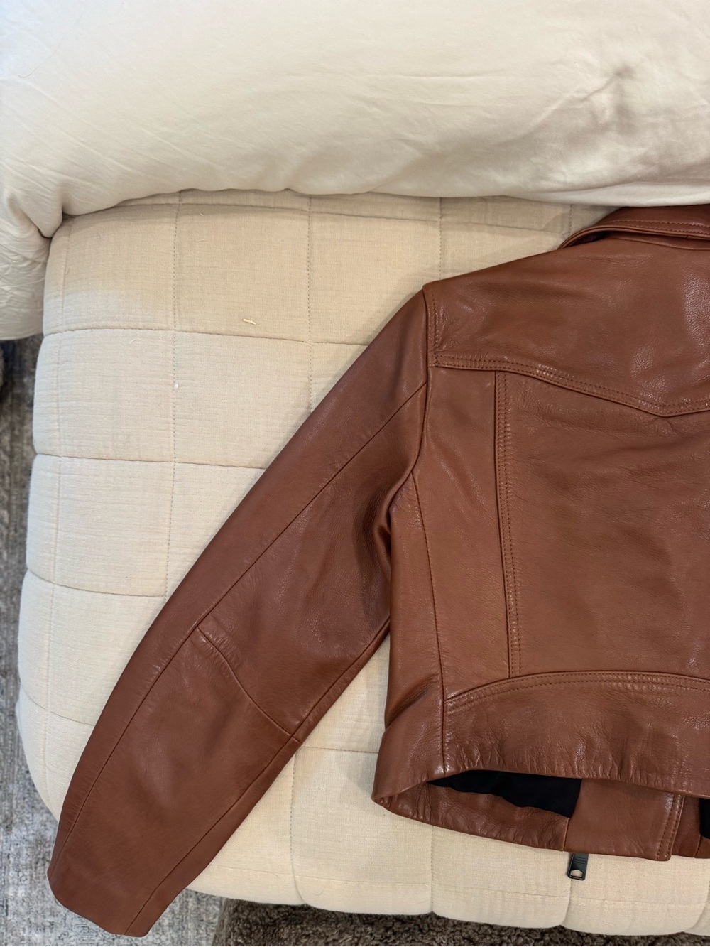 Allsaints Women’s Brown Cropped Leather Biker Jacket - Picture 9 of 9